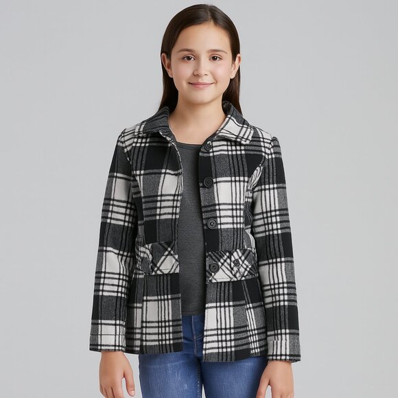 IZ Byer Girls Checked Short Coat | Size M (10/12) - Picture 1 of 11